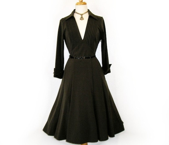 SALE Vintage 1940s dress DuBarry Olive Dress Mod Classic Formal Office Bombshell  S