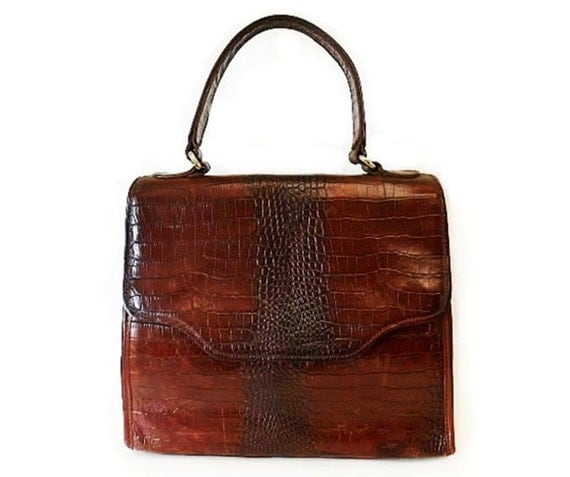 Vintage BRAHMIN Crocodile Leather Handbag Purse by KMalinkaVintage