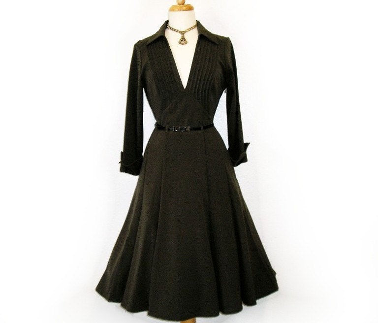 SALE Vintage 1940s dress DuBarry Olive Dress Mod Classic Formal Office Bombshell S