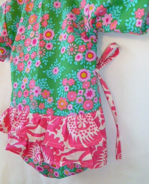 Ruffle Bum Kimono Onesie - ROSIE POSIE - Baby girl summer outfit - 0 through 24 months