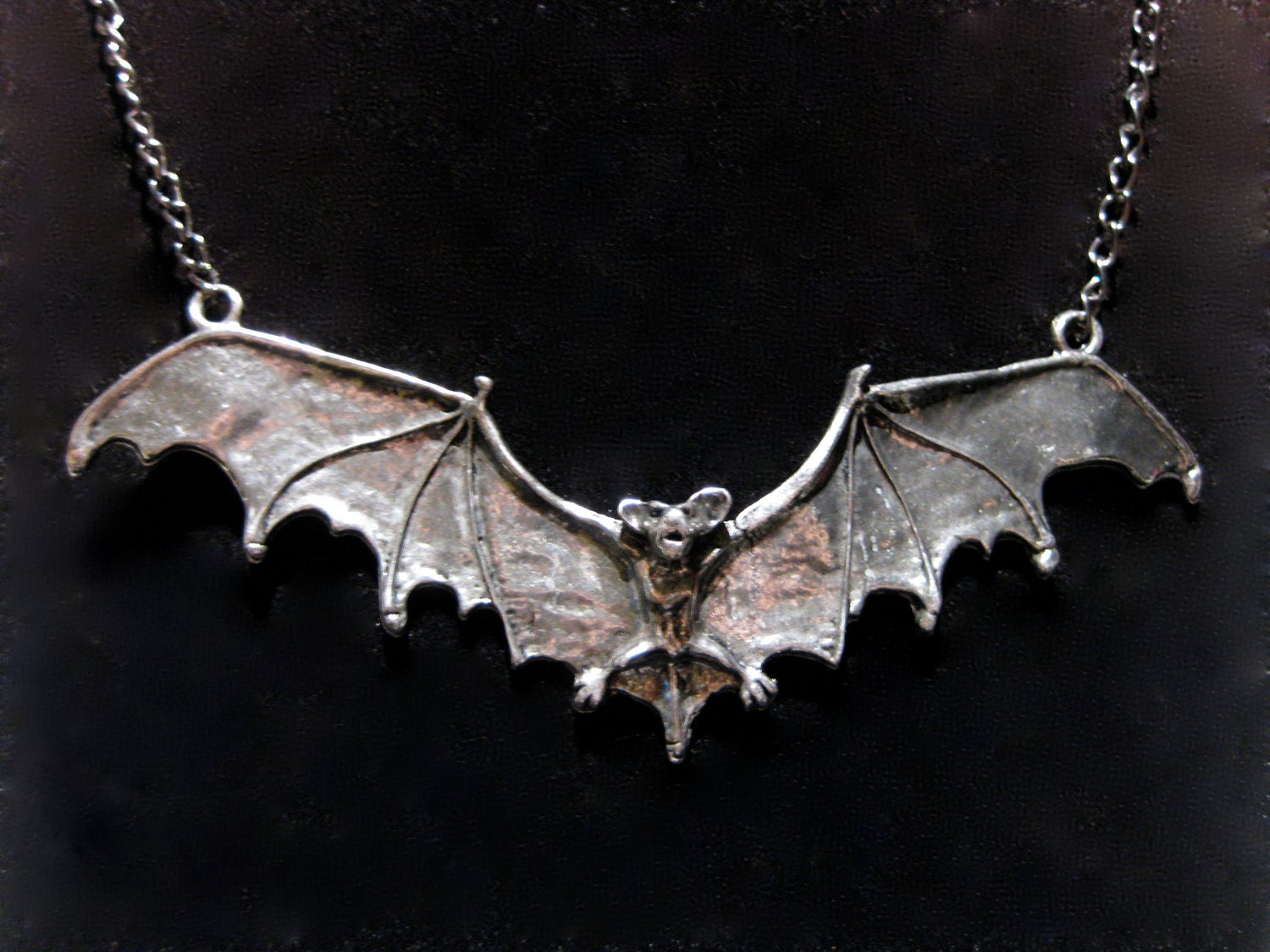 Large Bat Necklace - Antique Silver
