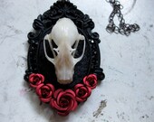 Taxidermy Bat Skull with Rose Necklace