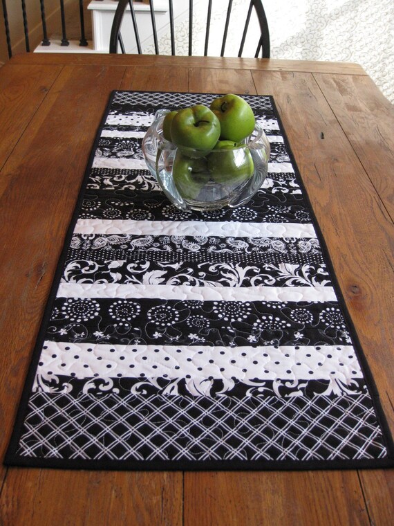 Black and White Table Runner by Quiltedhearts5 on Etsy