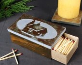 Stone Matchbox Holder - Cabin on Copper Slate