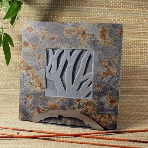 Real Slate Trivet - Sand Carved w/Woodland on Copper Stone