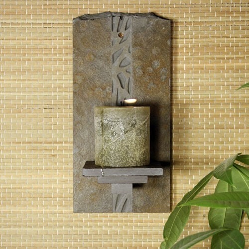 Natural Stone Wall Candle Sconce - Woodland on Copper Slate