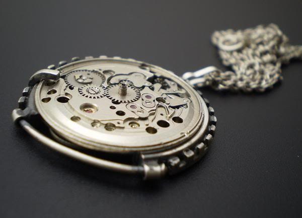 Steampunk Watch Movement in Sterling Silver Bezel Pendant