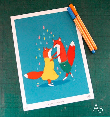 Dancing Foxes - A5  Print