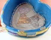 Polymer Clay Bowl, Home Decor, Polymer Clay Decoration, 3 Hearts, Trinket Keeper, Blue, Candy Dish