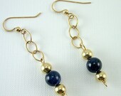 Earrings Gold Filled, Gold Filled Chain, 14 Kt Gold Filled, Dumortierite Beads, Blue Gemstone, Wire Wrapped, Handmade, Dangle Earrings