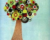 BOGO SALE - Full Circle Tree - Fruitful - Apple Tree Print - 8x10 Collage Reproduction Art Print - Blue, Green, Red and Brown