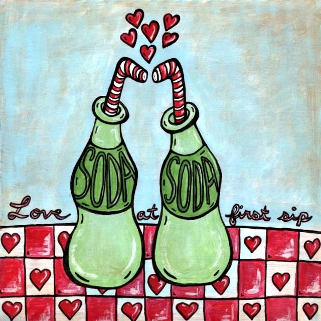BOGO SALE - Soda  Bottle Painting 8x8 Art Print - Love at First Sip