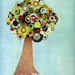 BOGO SALE - Full Circle Tree - Fruitful - Apple Tree Print - 8x10 Collage Reproduction Art Print - Blue, Green, Red and Brown
