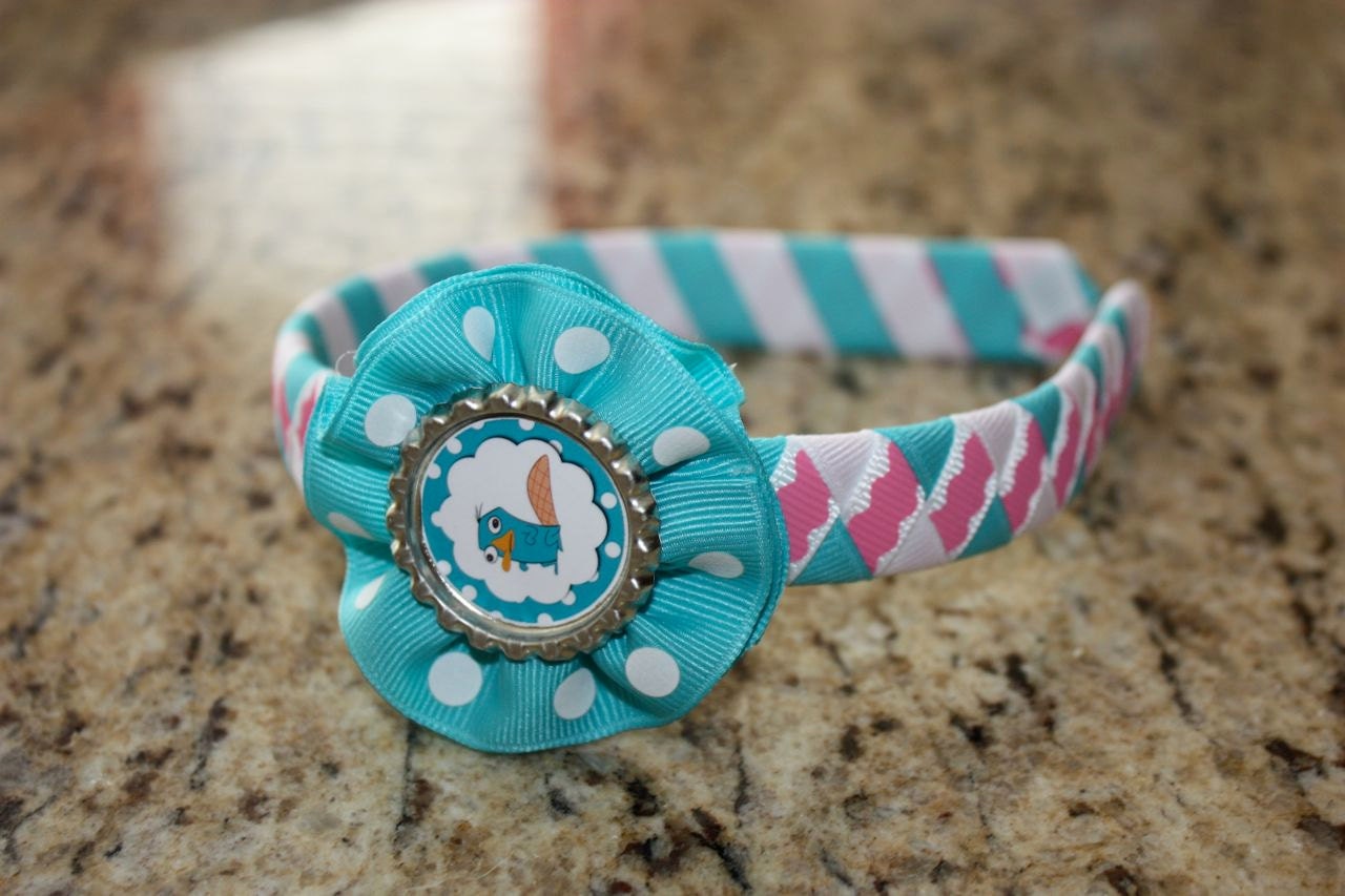 Perry Woven Headband with Ribbon Ruffle and Bottle Cap