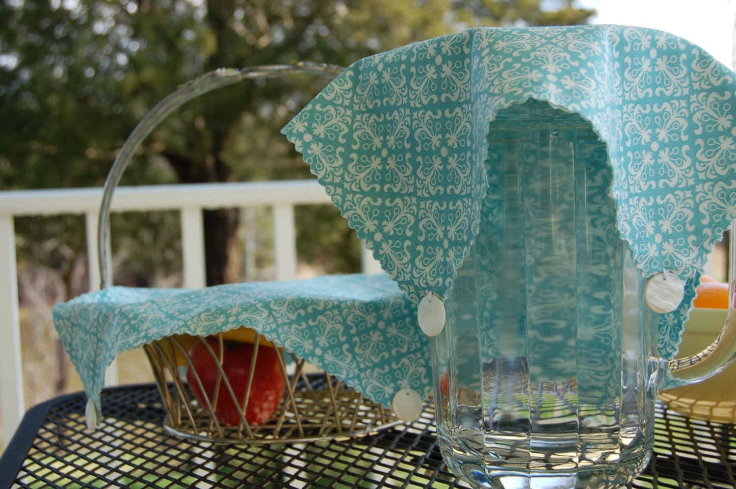 Set of Two Posh Beachy Blue Weighted Dish or Pitcher Cover for Romantic Picnic or Alfresco Porch Dinining