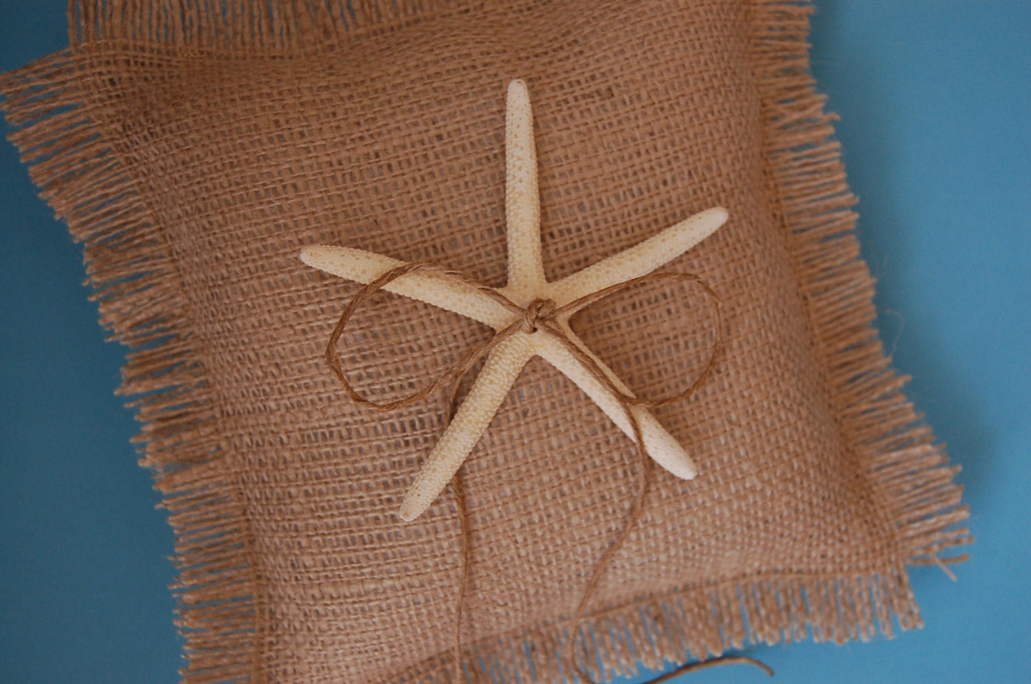 Coastal Burlap Ring Bearer Pillow with Natural Starfish