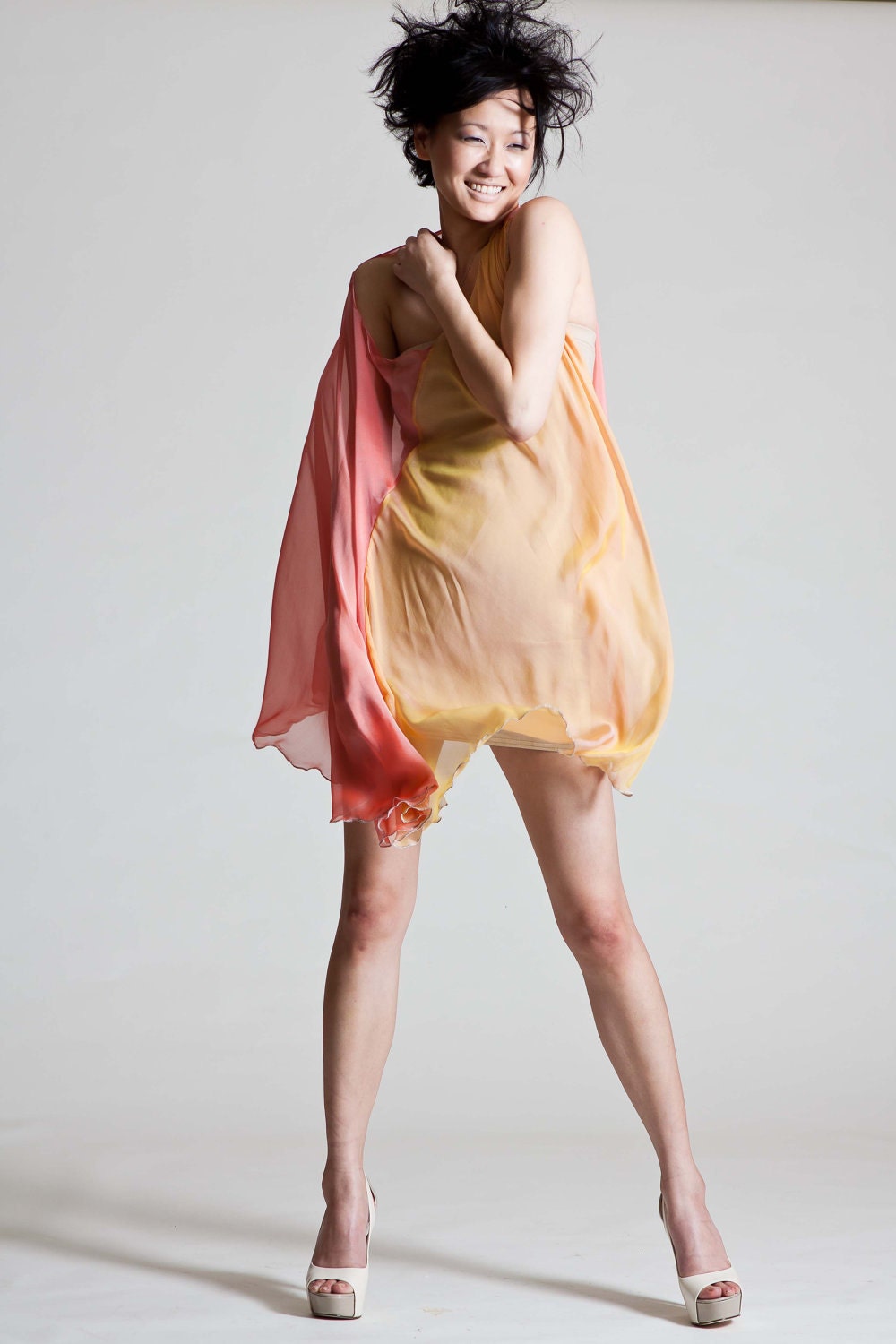 sexy silk sheer cape, capelet, nude strapless summer mini dress or lingerie