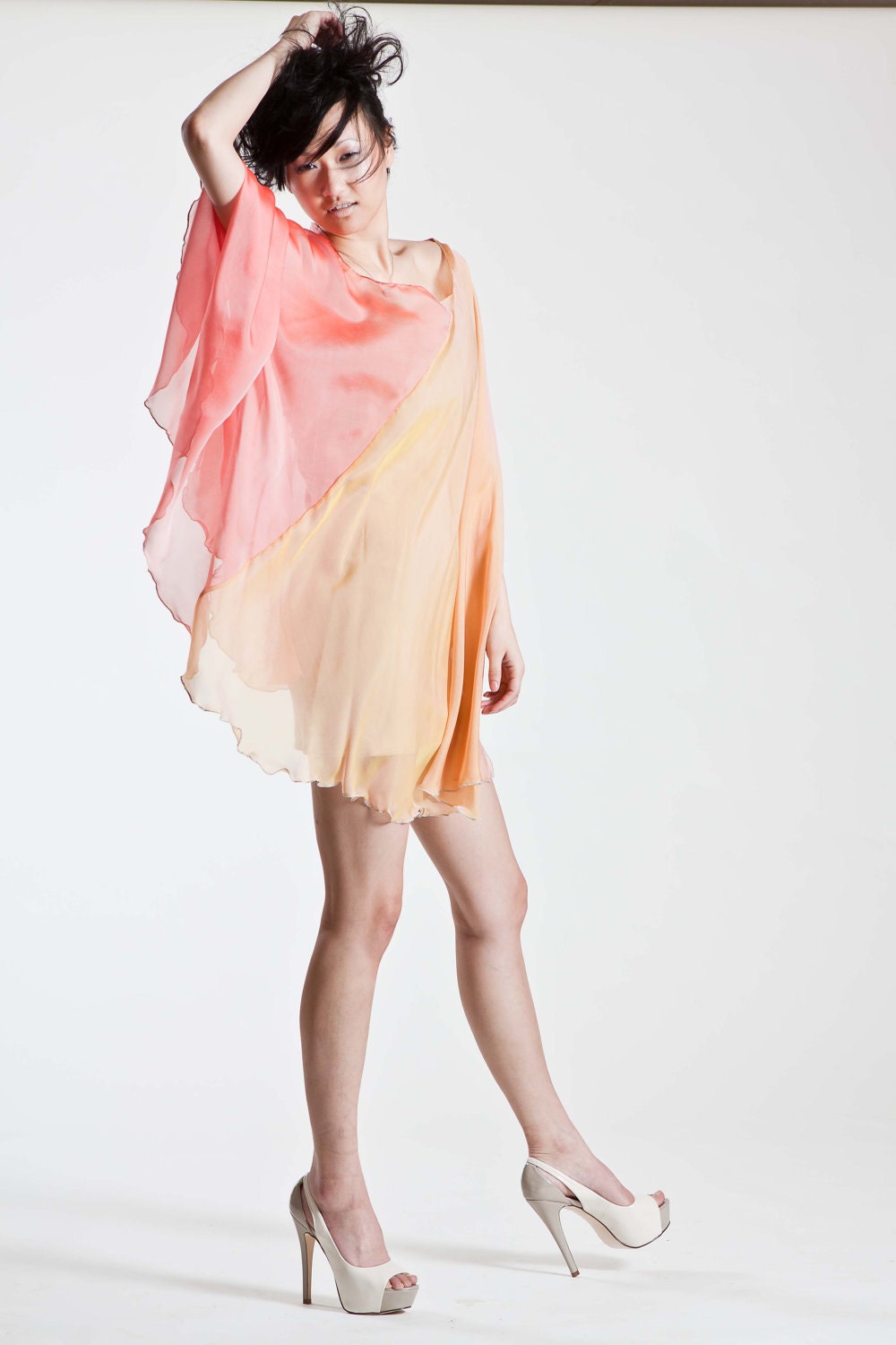 sexy silk sheer cape, capelet, nude strapless summer mini dress or lingerie