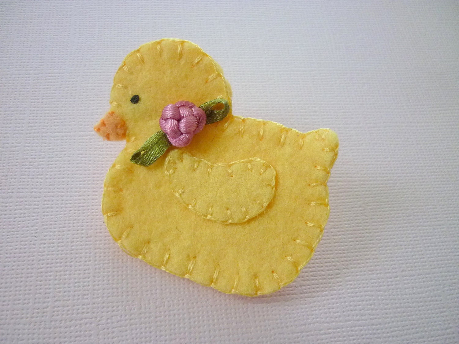 Easter Brooch Felt Yellow Duck Bead Spring Flowers