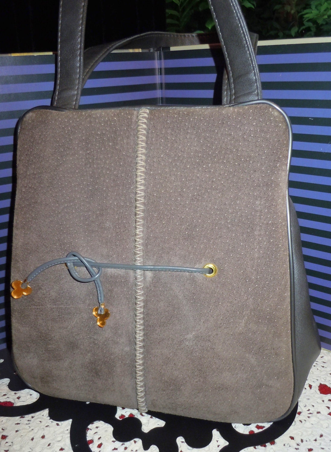 VINTAGE Hot Rod ROCKABILLY Kustom Pinstriped 1960s Purse Gray with Lavender