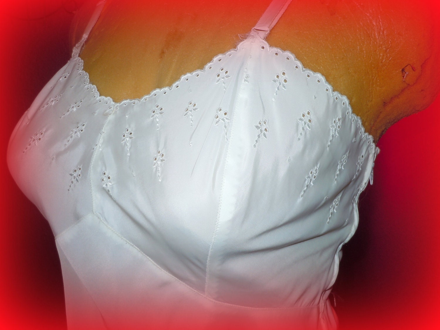 SALE was 15 now only 12 Vintage 1950s Eyelet Trimmed Slip -- Size M by Sassypantsgrrl