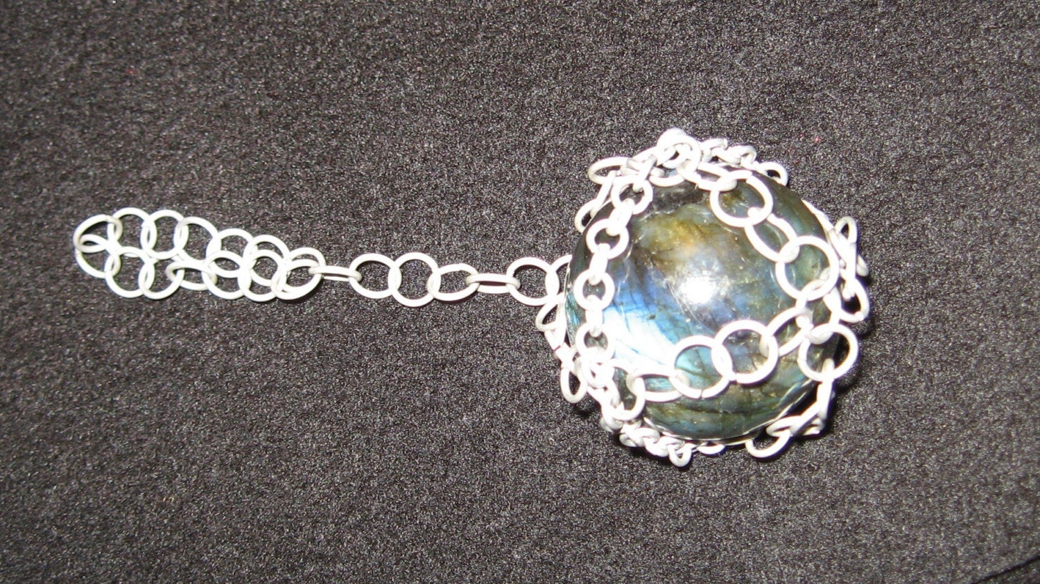 Labrodite Sphere in Acid Etched Aluminum Net