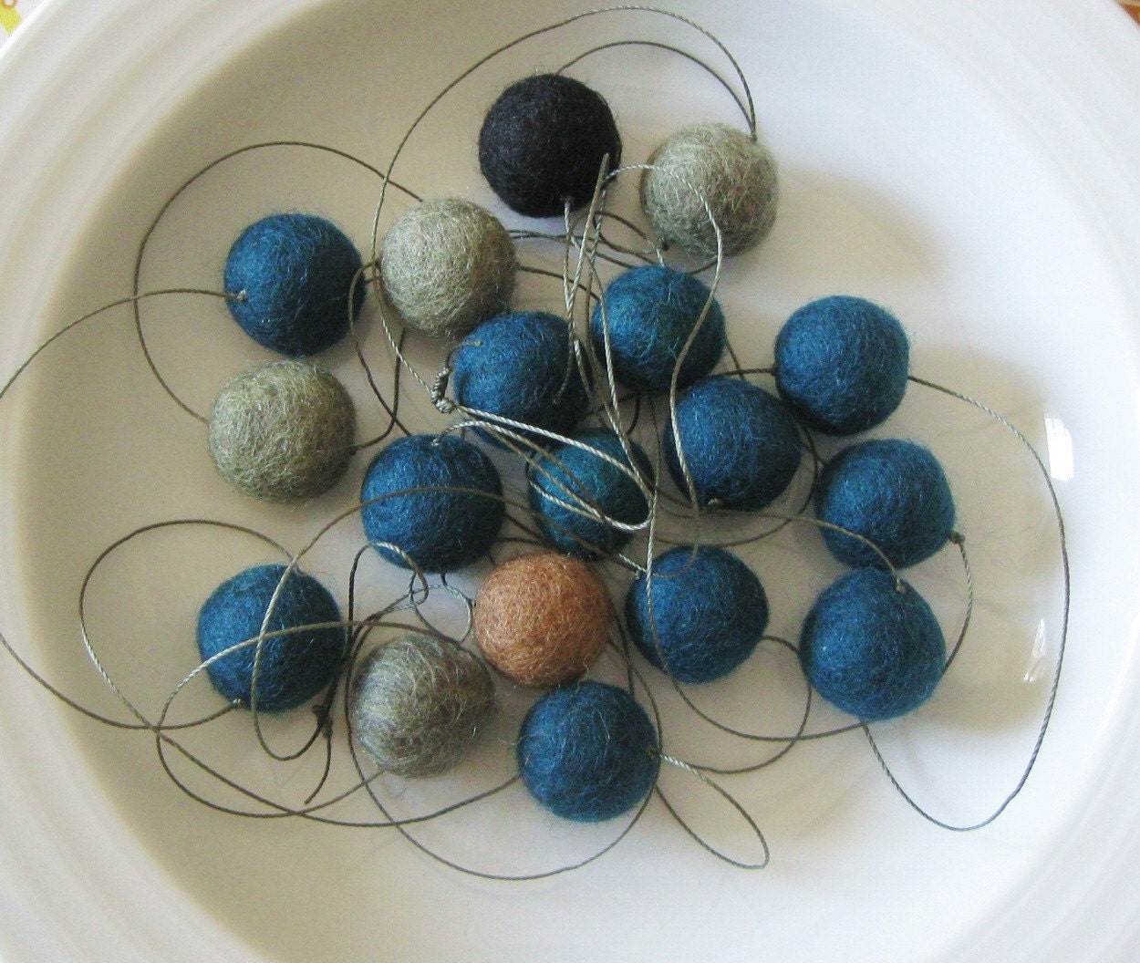 Coastline Garland - a marine blue and stone strand for serenity - 18 felt balls, 9 feet long