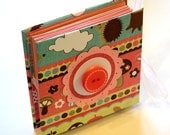 Mini brag book with mushrooms, mini fold book, accordion book, wallet photo album, pink, aqua, yellow