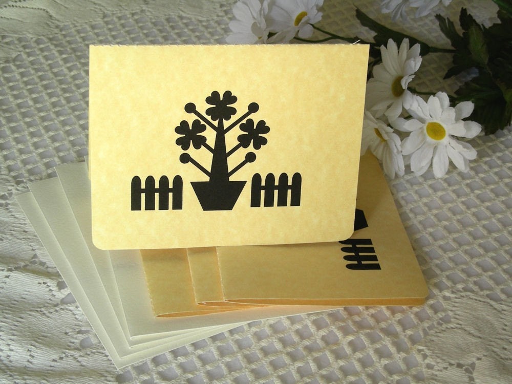Silhouette Note Card Set of 4 - Picket Fence Blossoms