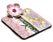 Floral Harmony Post-it Note Mini Clipboard with pad, 2-sided, pink - blue - green
