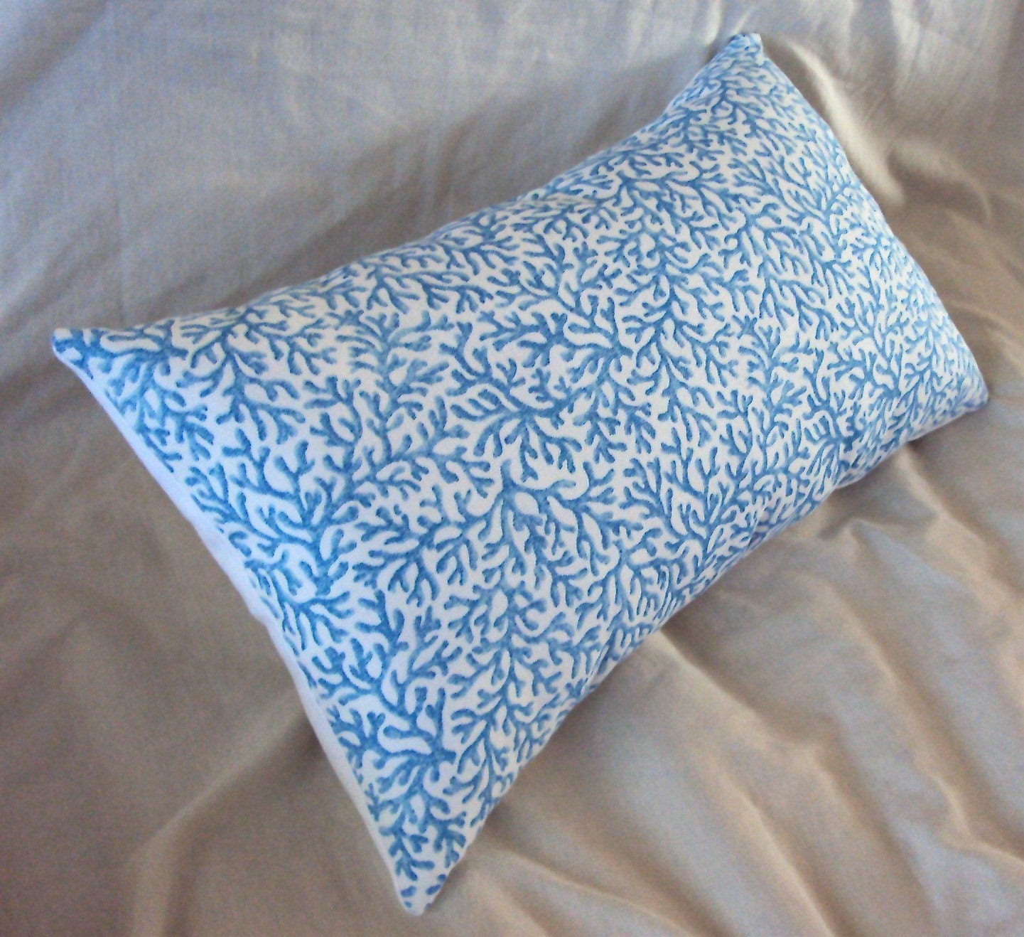 Blue Coral Print Indoor Outdoor Fabric Mini Lumbar Pillow by idari