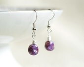Earrings wire wrapped in purple Czech glass beads