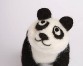 Gigant Panda Black White Sculpture Soft  Merino Wool Needle Felted Animal Decor  Present Decoration Miniature Collection.