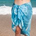 Hand Painted Silk Cotton Summer Sarong Sea Ocean Blue Colors Scarf Wrap 25 X 70 Colorfull Beach Holidays READY TO SHIP