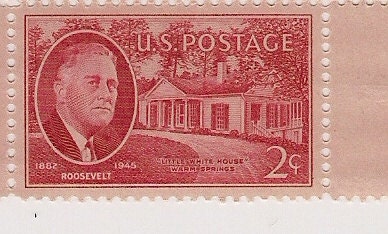1945 stamps plate block red in honor of Franklin D. Roosevelt Warm Springs, GA