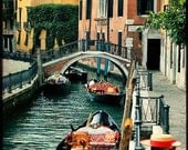 The Gondolier- retro inspired photo of a gondolier along back canals of Venice- Fine Art Travel Photography - 8x10