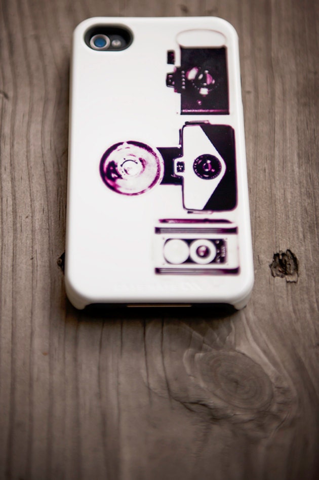 iPhone Case - The Lineup - iPhone 4 - iPhone 4S case -   vintage camera photo, retro print, white, eggplant purple
