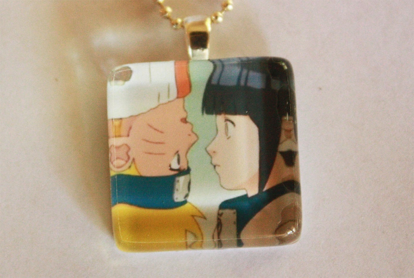 Naruto and Hinata Glass Tile Necklace SALE