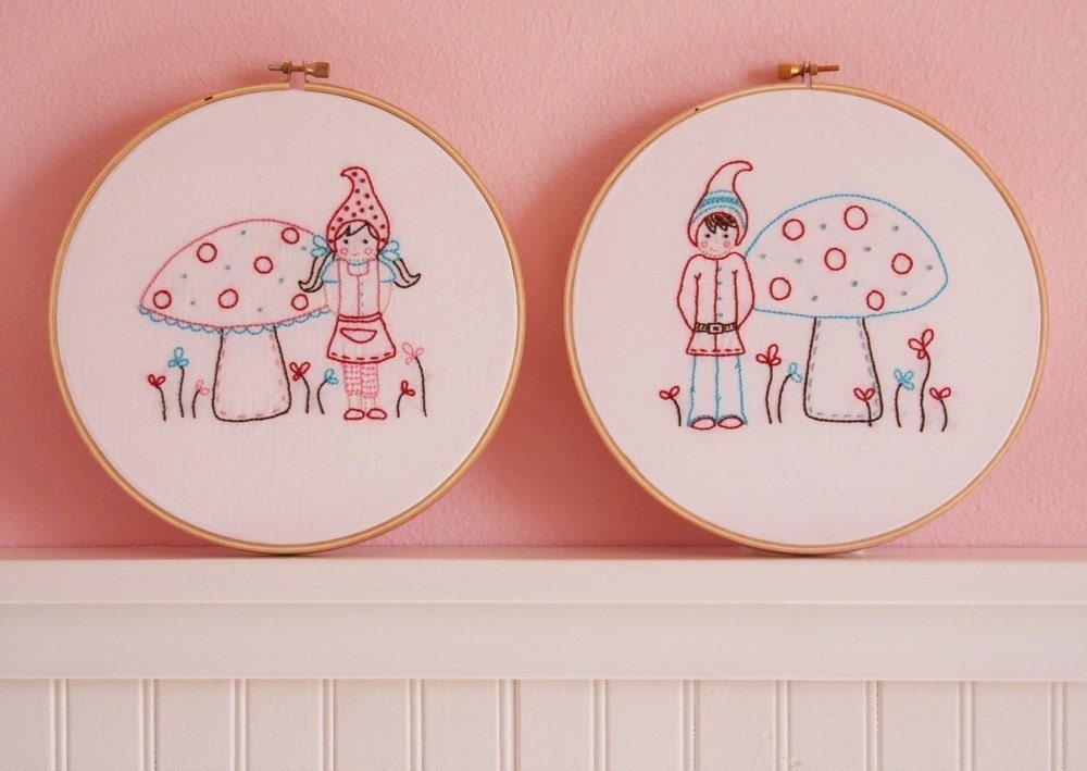 Little Gnomies Embroidery Patterns - Set of 2 - Boy and Girl