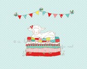 Little Lambie Illustration - Aqua