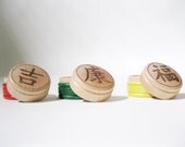 Chinese Good Luck Health Joy Pill Boxes Set Pyrography Burnt