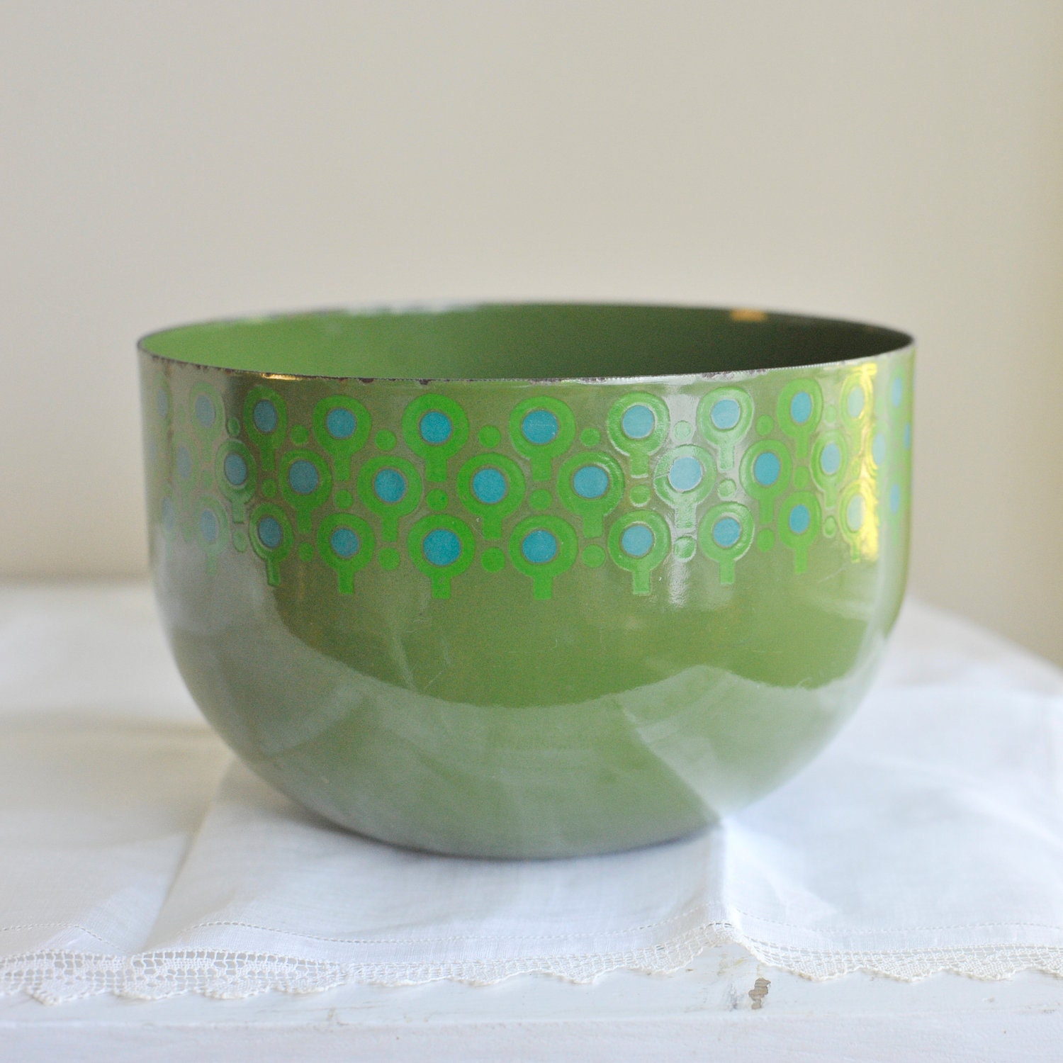 Vintage 1960s Mod Scandinavian Enamel VEFA Green and Blue Bowl by Merrill Ames West Germany