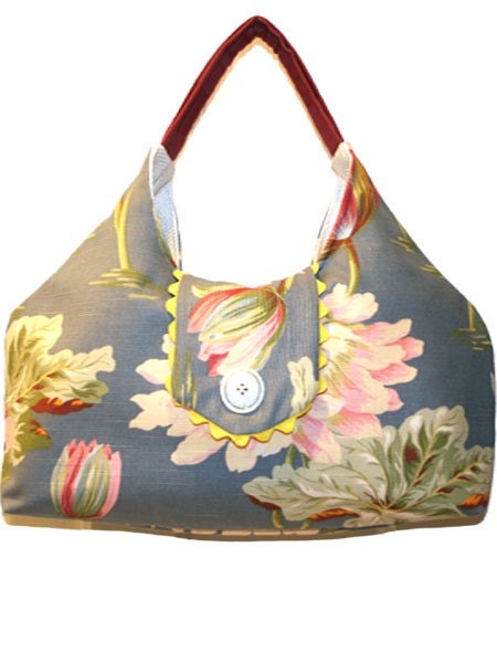 Handbag, slate blue, retro inspired floral hobo, "Talk Pretty"