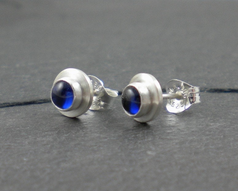 Blue Sapphire Earrings. Blue Stud Post Earrings.