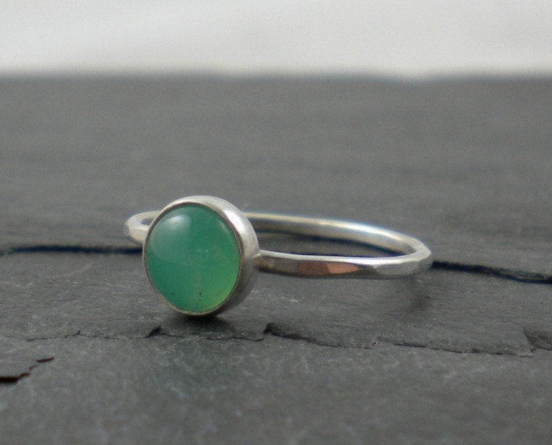 Chrysoprase Silver Ring Seafoam Green