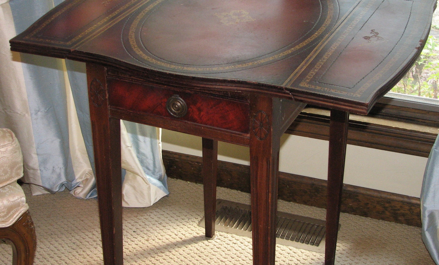 Stunning leather top mahogany drop leaf table by Shabby Home Furniture at Etsy