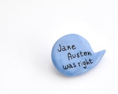 Pin polymer clay brooch light blue balloon Jane Austen