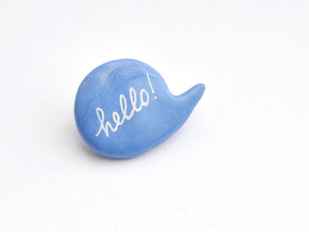 Light blue polymer clay brooch speech bubble