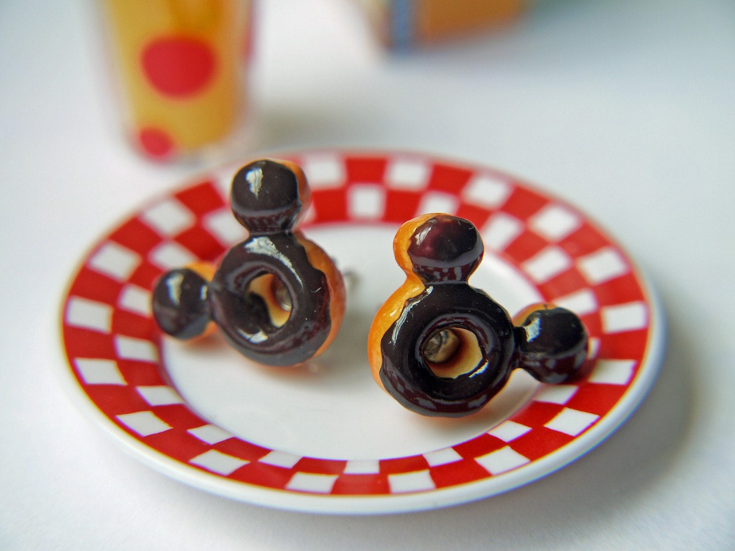 Mickey Mouse Inspired Doughnut Earrings. Titanium Post Earrings. Hypoallergenic