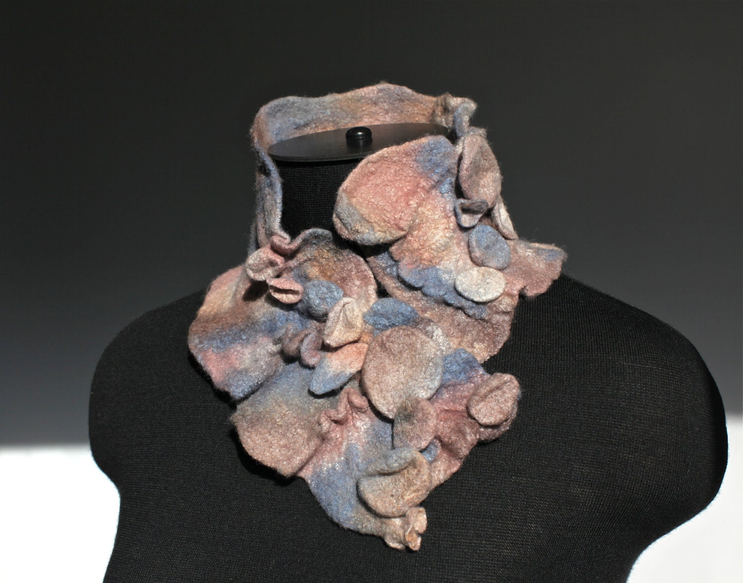 Felt Scarf Nuno Felted Scarf Short Textured Wool Neck Warmer Collar OOAK